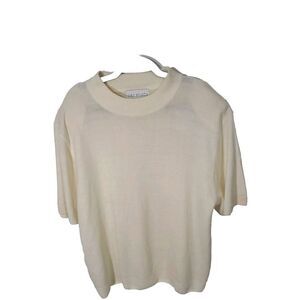 CST Studio Acrylic Short Sleeve Cream Sweater Comfycore Office‎ Casual